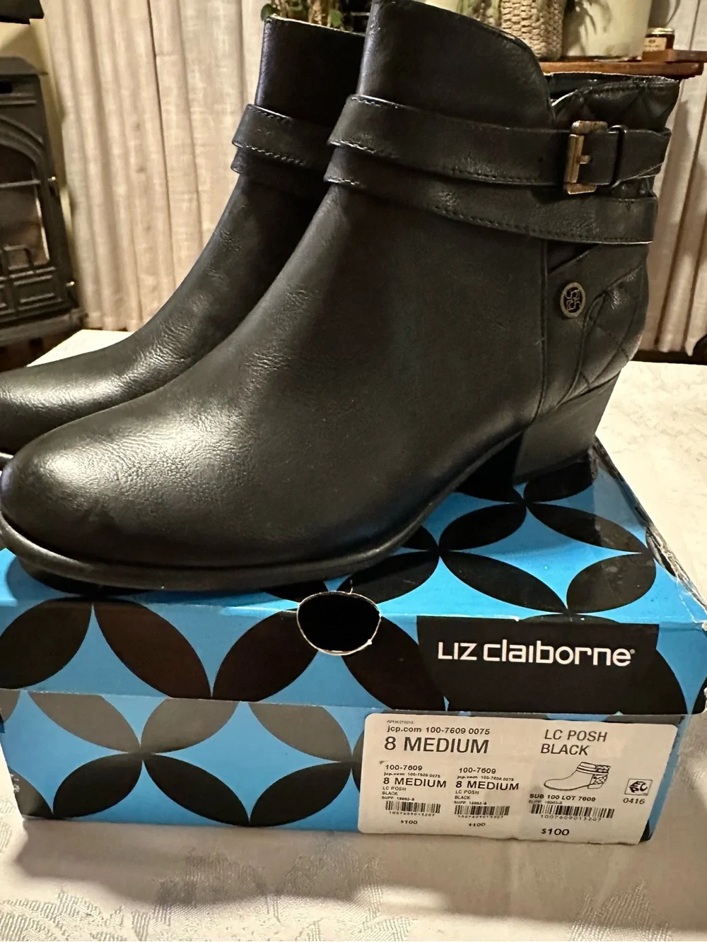 Liz Claiborne Black Quilted Buckle Ankle Boots